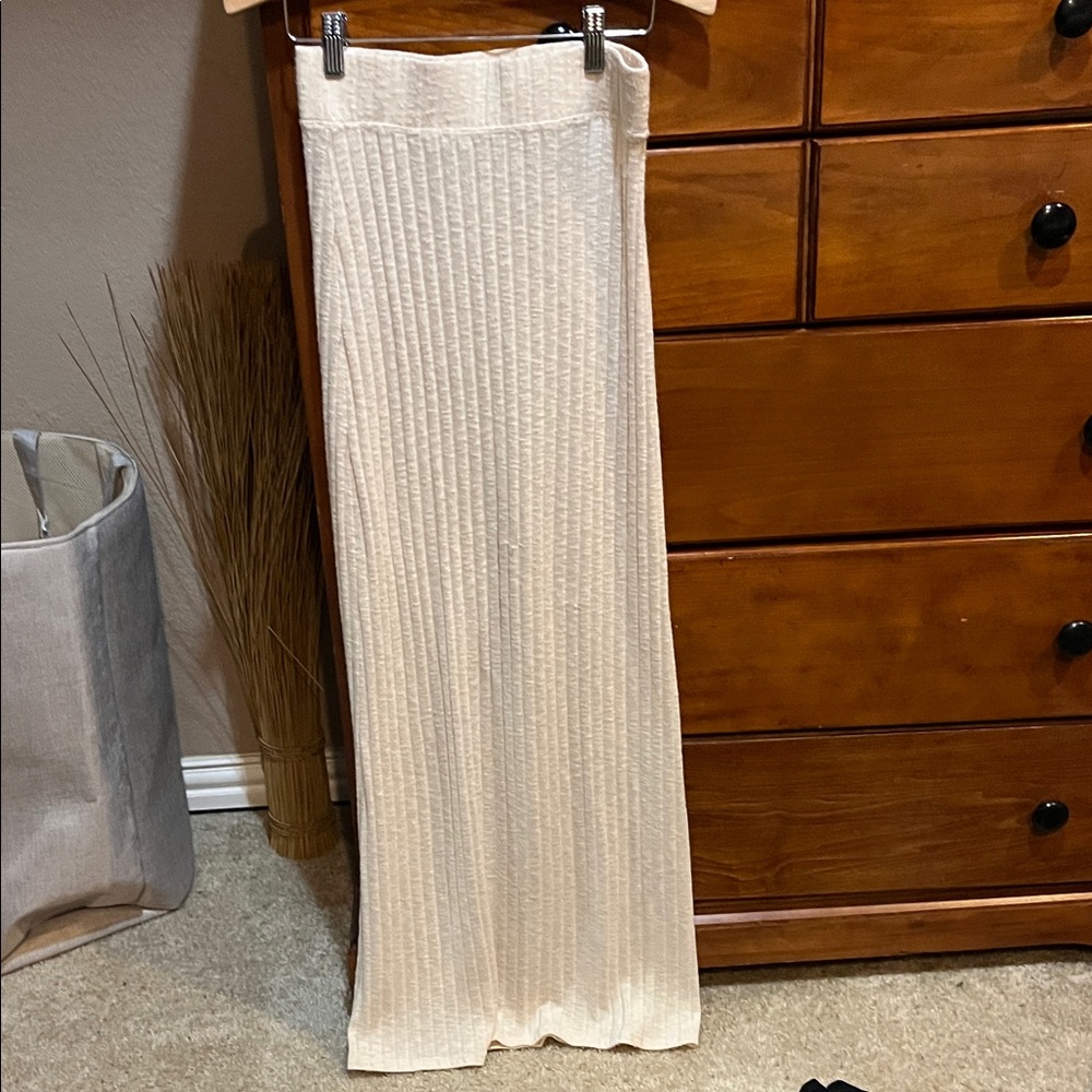 Free People Cream Ribbed Maxi Skirt